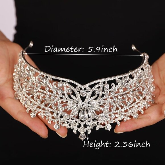 Queen Crown Gold Tiaras Rhinestone Bridal Wedding Headpiece for Women main image 5